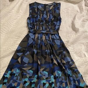 Halogen Blue and Black Abstract Midi- Dress